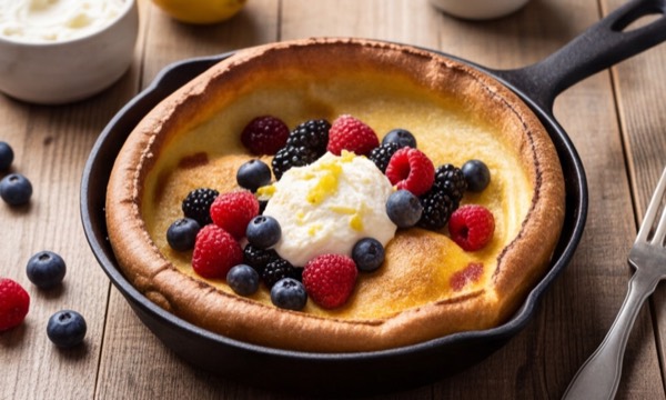 Dutch baby: ovnpandekage med citronricotta og bær